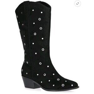 No Boundaries Women Black Western Mid Calf Faux Suede Stud Grommet Zip Boots 7